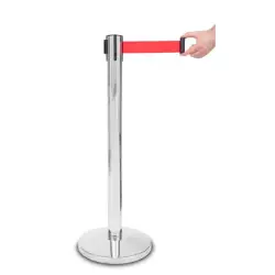 Słupek odgradzający Premium chrome z czerwoną taśmą