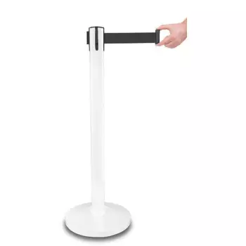 Słupek odgradzający Premium biały z czarną taśmą