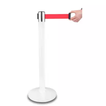 Słupek odgradzający Premium biały z czerwoną taśmą