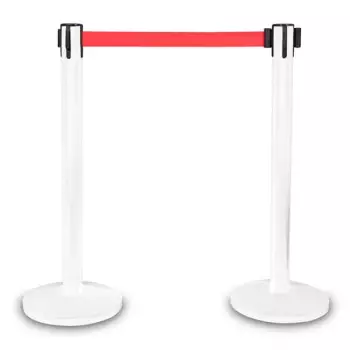 Słupek odgradzający Premium biały z czerwoną taśmą