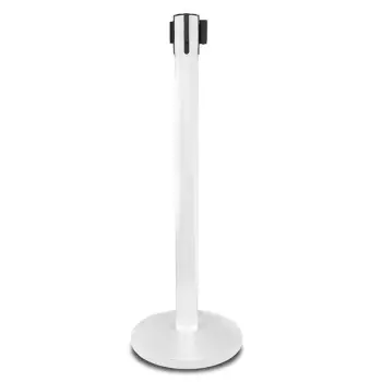 Słupek odgradzający Premium biały z czarną taśmą