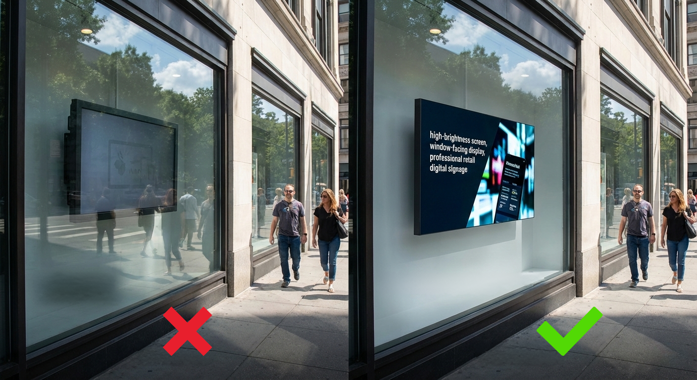 Błąd w widoczności witryny – niewidoczny monitor vs jasny ekran digital signage