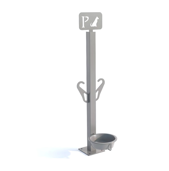Nowoczesny parking dla psów z miską na wodę i uchwytami na smycz