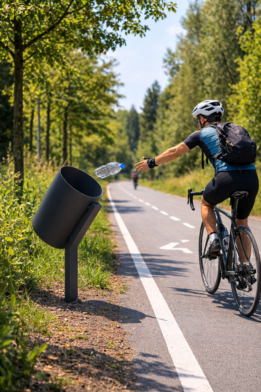 kosz dla rowerzystów przy ścieżce rowerowej