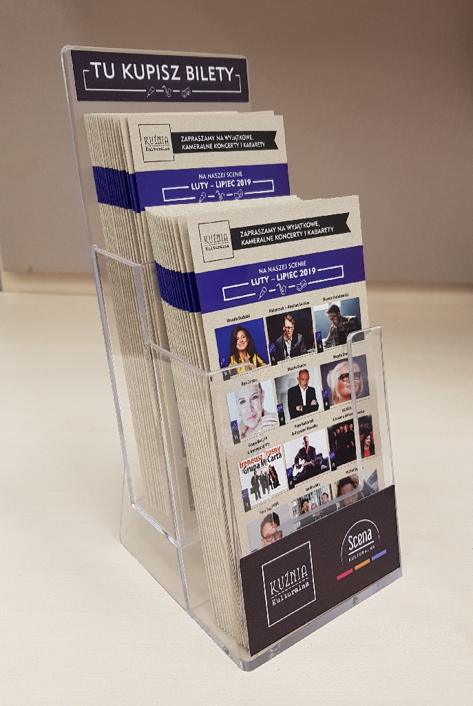 stojak akrylowy na ulotki wielopoziomowy DL na ladę