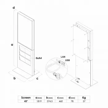 Totem cyfrowy Smart Line Rack z pojemnikiem na ulotki